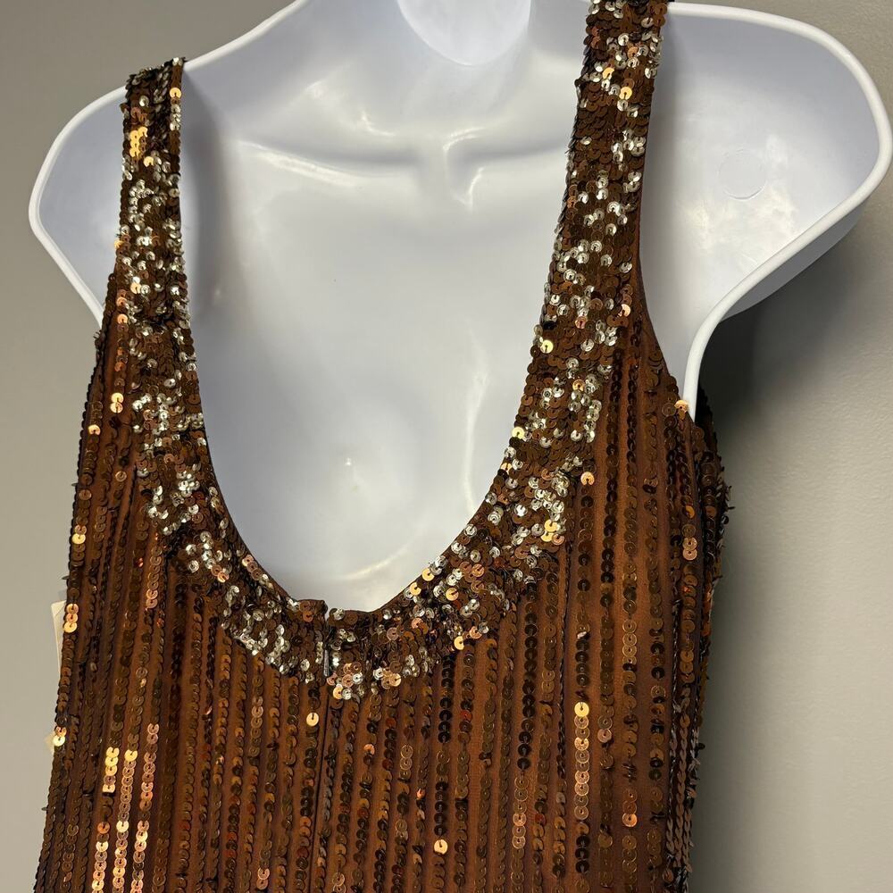 NWT Scala 100%‎ Silk Bronze Sequin Sleeveless Dress Womens Sz 10 - Picture 5 of 11